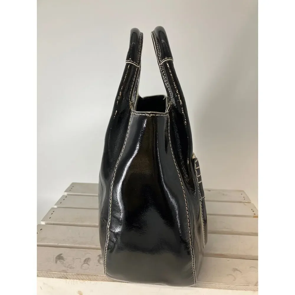KATE SPADE LARGE BLACK, WHITE PATTON LEATHER HANDBAG (ASIS)